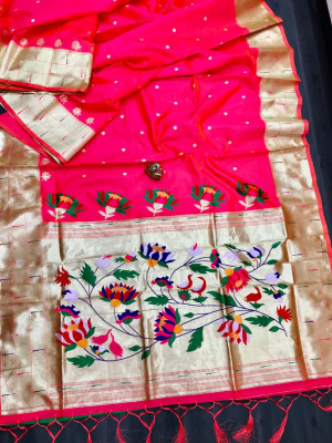 Gajari color paithani silk saree with zari weaving work