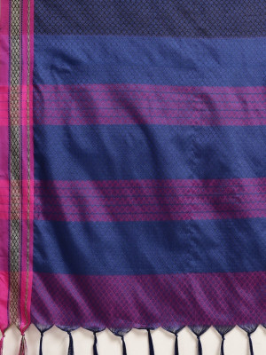 Navy blue color cotton silk saree with zari woven work