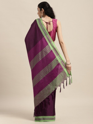 Magenta color cotton silk saree with zari woven work