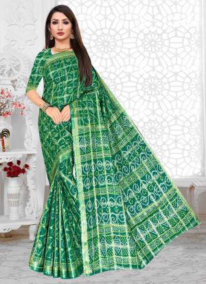 Green color cotton saree with patola printed work