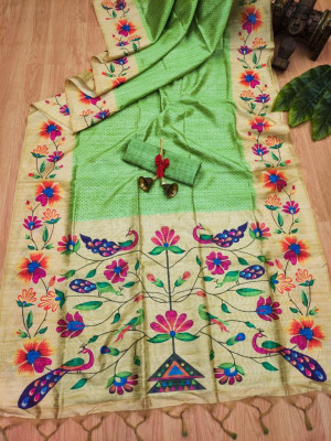 Green color paithani silk saree with digital printed work