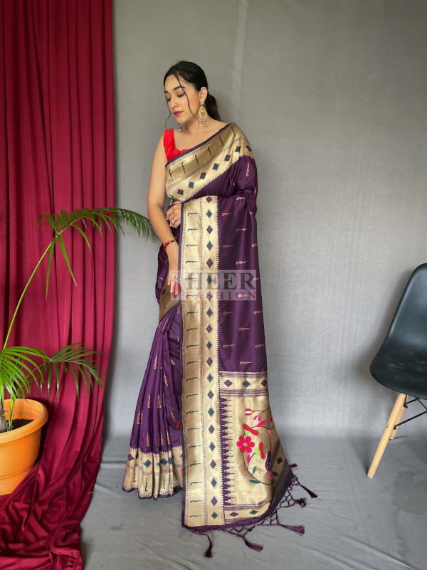 Aastha Fashion Magenta Woven Paithani Silk Saree with Blouse main image 0
