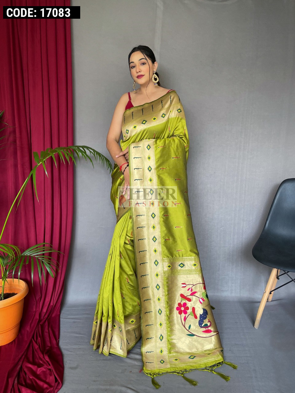 Mehendi Green Soft Silk Swan Rajhans Paithani Saree
