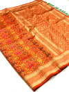 Orange  color banarasi silk saree with zari weaving work