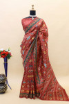 Red color soft cotton silk saree with digital patola design