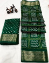 Green color tussar silk saree with bandhani printed work