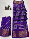 Purple color tussar silk saree with bandhani printed work