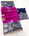 Pink color soft muslin silk saree with zari weaving work