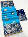 Sky blue color soft muslin silk saree with zari weaving work