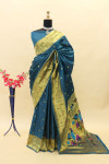 Dark firoji color paithani silk saree with zari weaving work