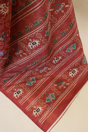 Red color soft cotton silk saree with digital patola design