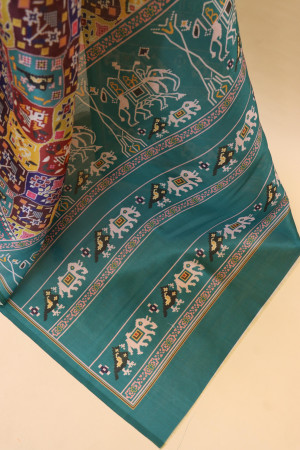 Multi color soft cotton saree with digital patola design