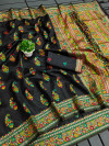 Black pashmina silk saree with meenakari weaving work