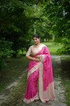 Rani pink tussar silk saree with checks weaving work