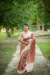 Coffee tussar silk saree with checks weaving work