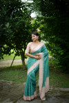 Rama green tussar silk saree with checks weaving work