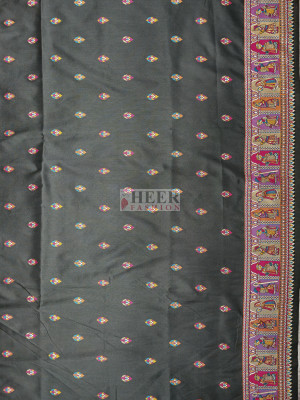 Woven Pashmina Silk Saree In Black