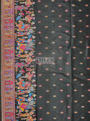 Woven Pashmina Silk Saree In Black