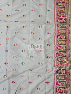 Woven Pashmina Silk Saree In Off White