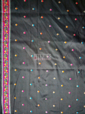 Woven Pashmina Silk Saree In Black