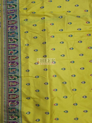Woven Pashmina Silk Saree In Lemon Yellow
