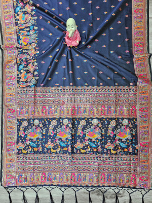 Woven Pashmina Silk Saree In Navy Blue