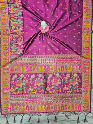 Woven Pashmina Silk Saree In Magenta