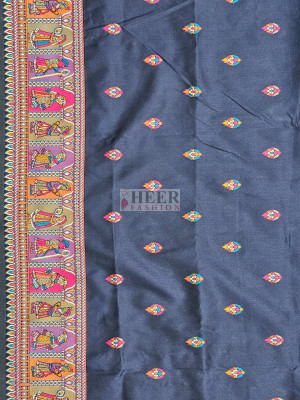 Woven Pashmina Silk Saree In Navy Blue