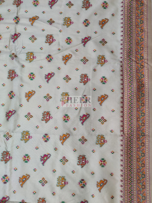 Woven Design Pashmina Silk Saree In Off White
