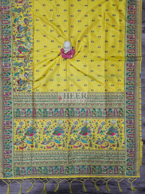 Woven Pashmina Silk Saree In Lemon Yellow