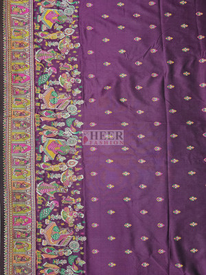 Woven Pashmina Silk Saree In Magenta