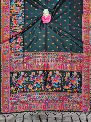 Woven Pashmina Silk Saree In Black
