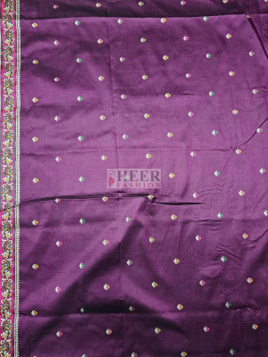 Woven Pashmina Silk Saree In Magenta