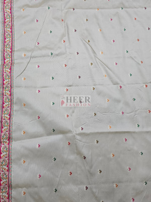 Woven Pashmina Silk Saree In Off White