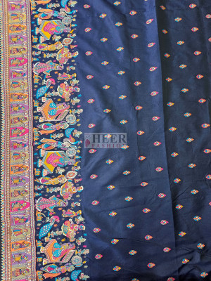 Woven Pashmina Silk Saree In Navy Blue