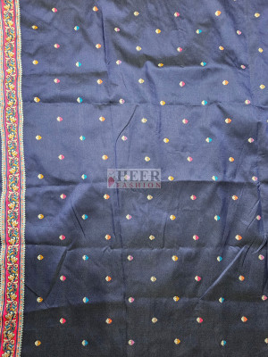 Woven Pashmina Silk Saree In Navy Blue