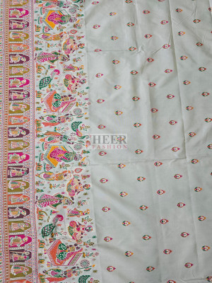 Woven Pashmina Silk Saree In Off White