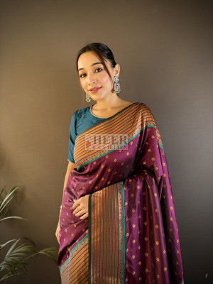 Magenta paithani silk saree with copper zari weaving work
