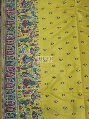 Woven Pashmina Silk Saree In Lemon Yellow