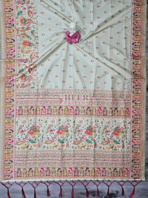 Woven Pashmina Silk Saree In Off White