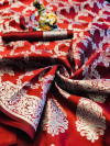 Maroon colored Banarasi silk saree with jacquard weaving work