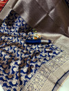 Navy blue color soft banarasi cotton silk saree