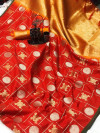 Red color soft banarasi silk saree with gold zari weaving work