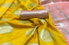 Yellow color lichi silk weaving saree