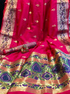 Rani pink color soft banarasi silk saree with zari woven border