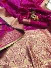 Dark pink banarasi soft silk saree with zari work