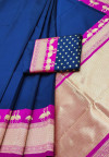 Navy blue soft banarasi silk saree with zari work