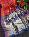 Handloom raw silk saree with zari woven butta and pallu