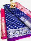 Royal blue color pure weaving silk saree