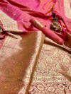 Peach color banarasi soft silk saree with zari work